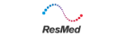 ResMed logo with a curved wave design in gradient blue and red above black text.
