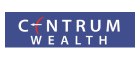 Centrum Wealth logo with white text on a blue background and a red curved design integrated into the letter ‘N'.