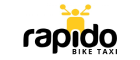 Rapido Bike Taxi logo featuring a yellow icon of a rider on a bike above the word ‘rapido’ in bold black text.