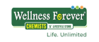 Wellness Forever logo with a green rectangular background, yellow text reading ‘Chemists The Lifestyle Store,’ and tagline ‘Life. Unlimited.’ written below.