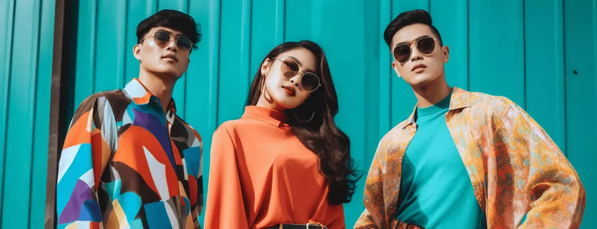 Stylish young people posing in trendy outfits and sunglasses for a modern fashion lifestyle look.